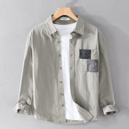 Men’s Long Sleeve Shirt – Relaxed Fit – Breathable Blend – Button Down – Patch Pocket