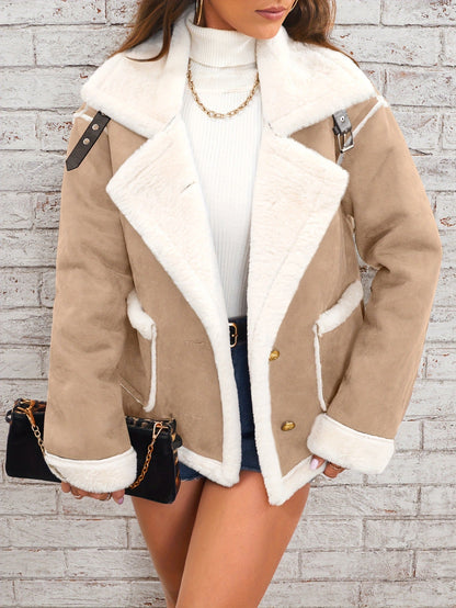 Women’s Jacket – Oversized Fit – Double-Breasted – Hip Length – Lapel Collar