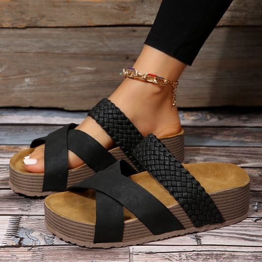 Women’s Platform Sandals – Criss-Cross Woven Straps – Open Toe – Cushioned Footbed
