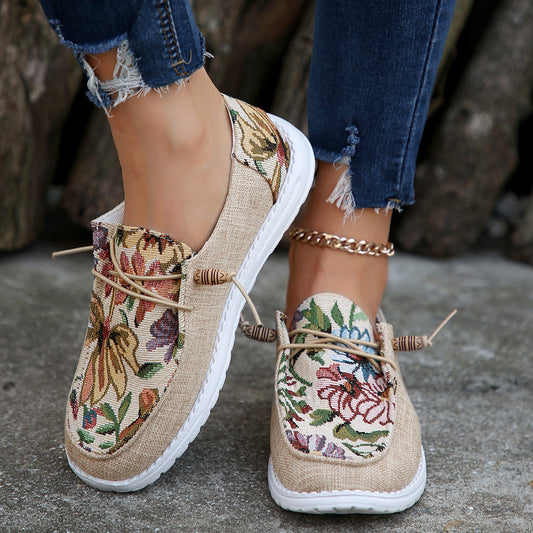 Women’s Slip-On Shoes – Woven Upper – Floral Tapestry – Casual Fit