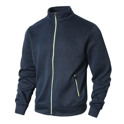 Men’s Zip-Up Jacket – Soft Knit Lined – Stand Collar – Zipper Pockets – Regular Fit