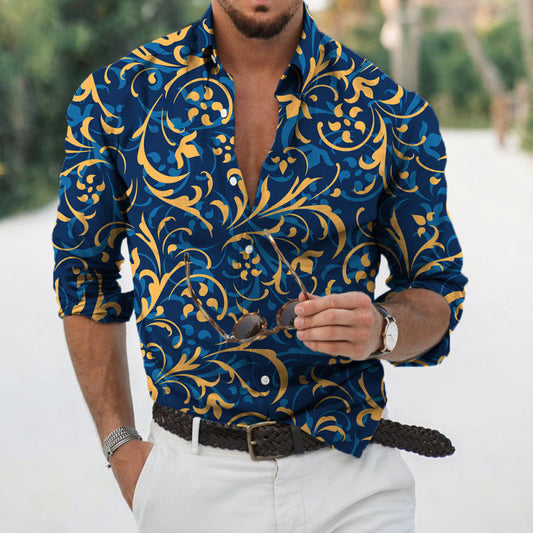 Men’s Button-Down Shirt – Slim Fit – Cotton – Floral Print – Long Sleeve