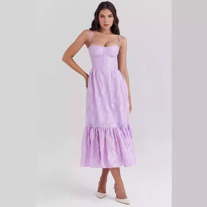 Women’s Midi Dress – Sweetheart Neckline – Fitted Bodice – Tiered Skirt – Sleeveless