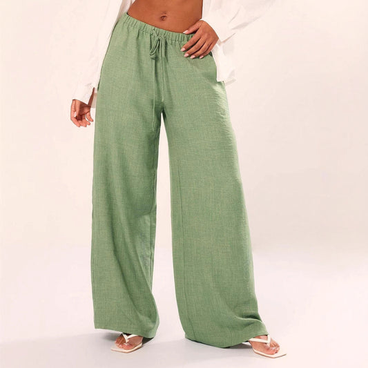 Women’s Wide-Leg Pants – Linen Blend – Relaxed Fit – Elastic Drawstring Waist
