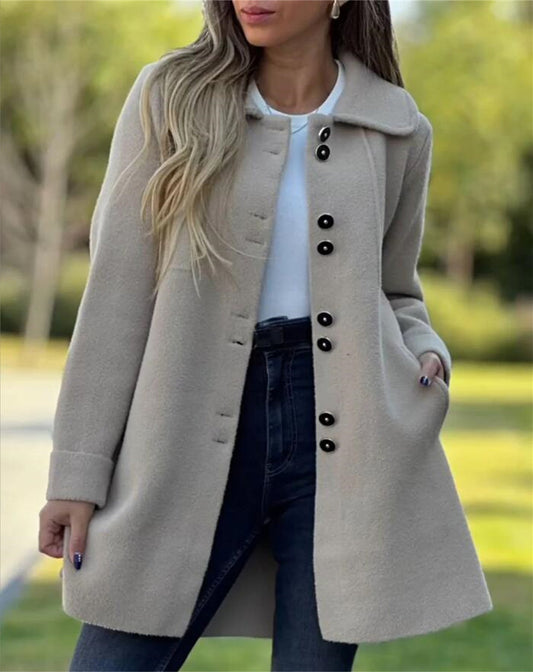 Women’s Coat – Tailored Fit – Single-Breasted – Classic Collar – Thigh Length
