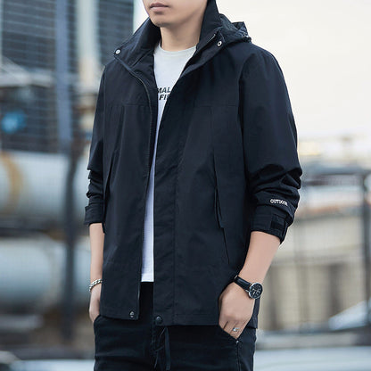 Men’s Outdoor Jacket – Waterproof Windproof – Standard Fit – Zip Pockets – Adjustable Cuffs