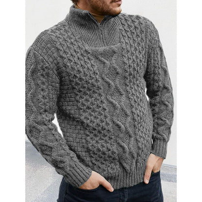 Men’s Knit Sweater – Wool Blend – Cable Knit – High Neck Zip – Regular Fit Warm Wear
