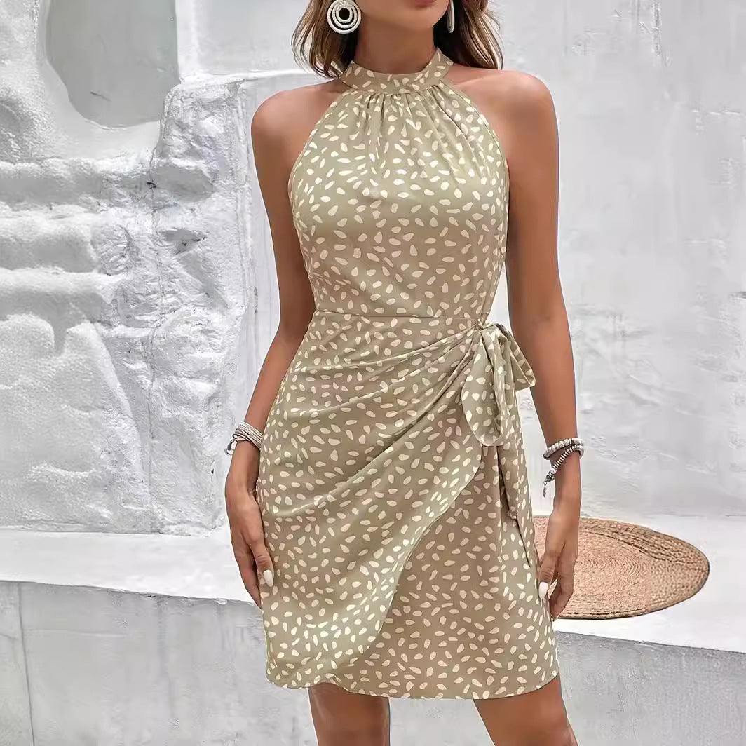 Women’s Wrap Dress – Halter Neck – Fitted Mini – Ruched Luxury Fabric – Sleeveless
