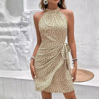 Women’s Wrap Dress – Halter Neck – Fitted Mini – Ruched Luxury Fabric – Sleeveless