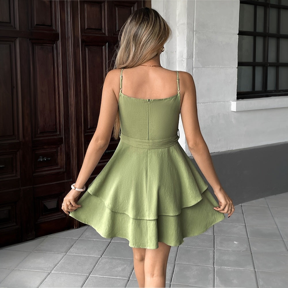 Women’s Mini Dress – Cotton Blend – Fit and Flare – V-Neck – Tiered Ruffle Skirt