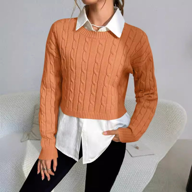 Women’s Pullover Sweater – Cable Knit – Cropped Slim Fit – Crew Neck Long Sleeve