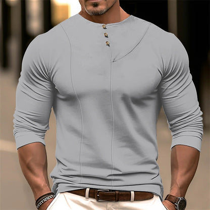 Women's Long Sleeve Shirt - Cotton Blend - Slim Fit - Asymmetrical Neckline Buttons