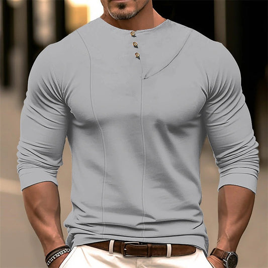 Women's Long Sleeve Shirt - Cotton Blend - Slim Fit - Asymmetrical Neckline Buttons