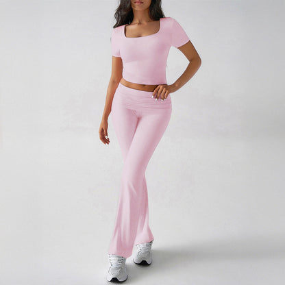 Women’s Two-Piece Set – Slim Fit Crop Top & Flared Pants – Stretch Breathable Fabric