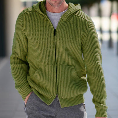 Men’s Knit Cardigan – Hooded – Relaxed Fit – Ribbed Texture – Long Sleeve Casual Wear