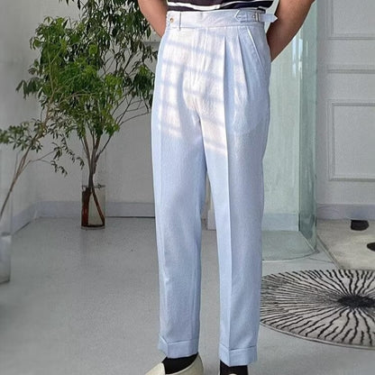 Men’s Trousers – High Waist – Straight Leg – Pleated Front – Breathable Blend