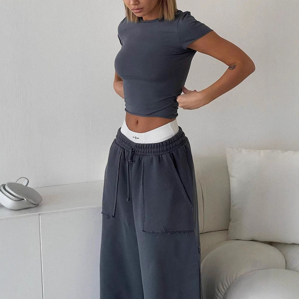 Women's Sweatpants – Wide Leg Relaxed Fit – Breathable Blend – Patch Pockets