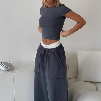 Women's Sweatpants – Wide Leg Relaxed Fit – Breathable Blend – Patch Pockets