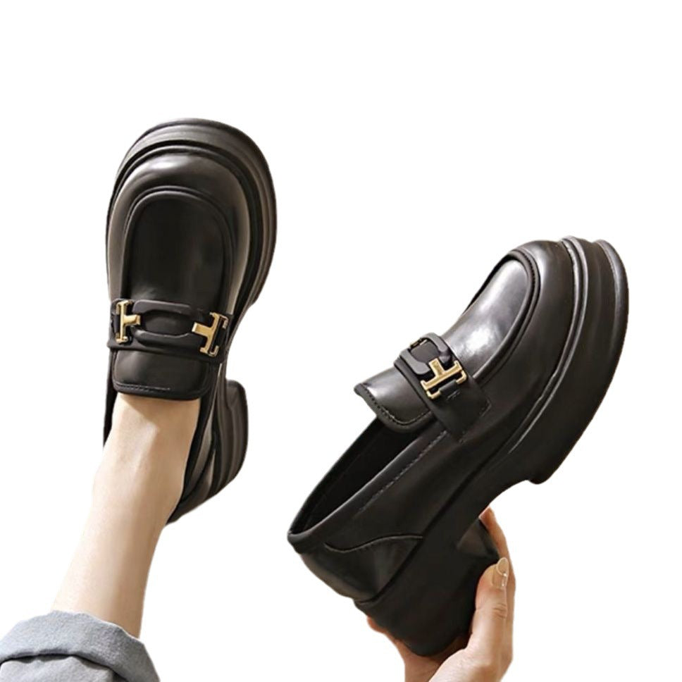 Women’s Loafers – Slip-On Fit – Chunky Sole – Leather-Like Finish – Metal Strap