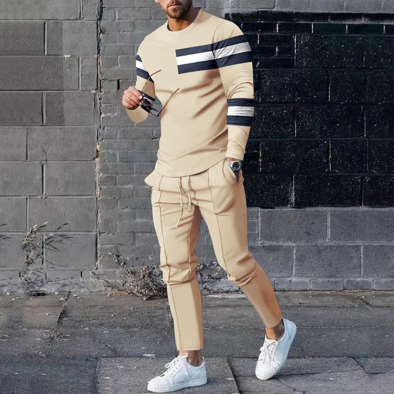 Men’s Tracksuit – Slim Fit – Cotton Blend – Pattern Print – Tapered Pants Leisure Set