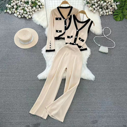 Women’s Knit Set – Wide-Leg Pants – High Waist – Full Length – Soft Stretch Fit