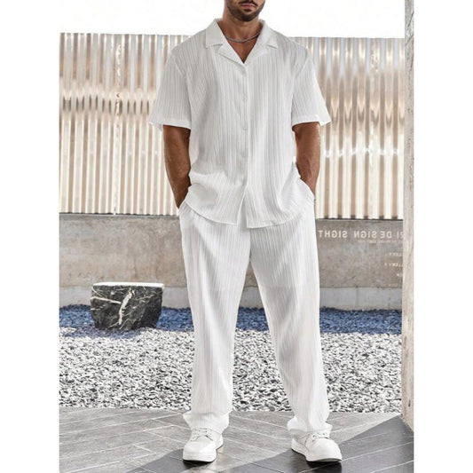 Men’s Casual Set – Lightweight Cotton Blend – Relaxed Fit – Button Shirt & Pants