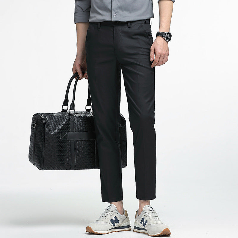 Men’s Cropped Trousers – Slim Fit – Breathable Blend – Straight Cut Smart Casual