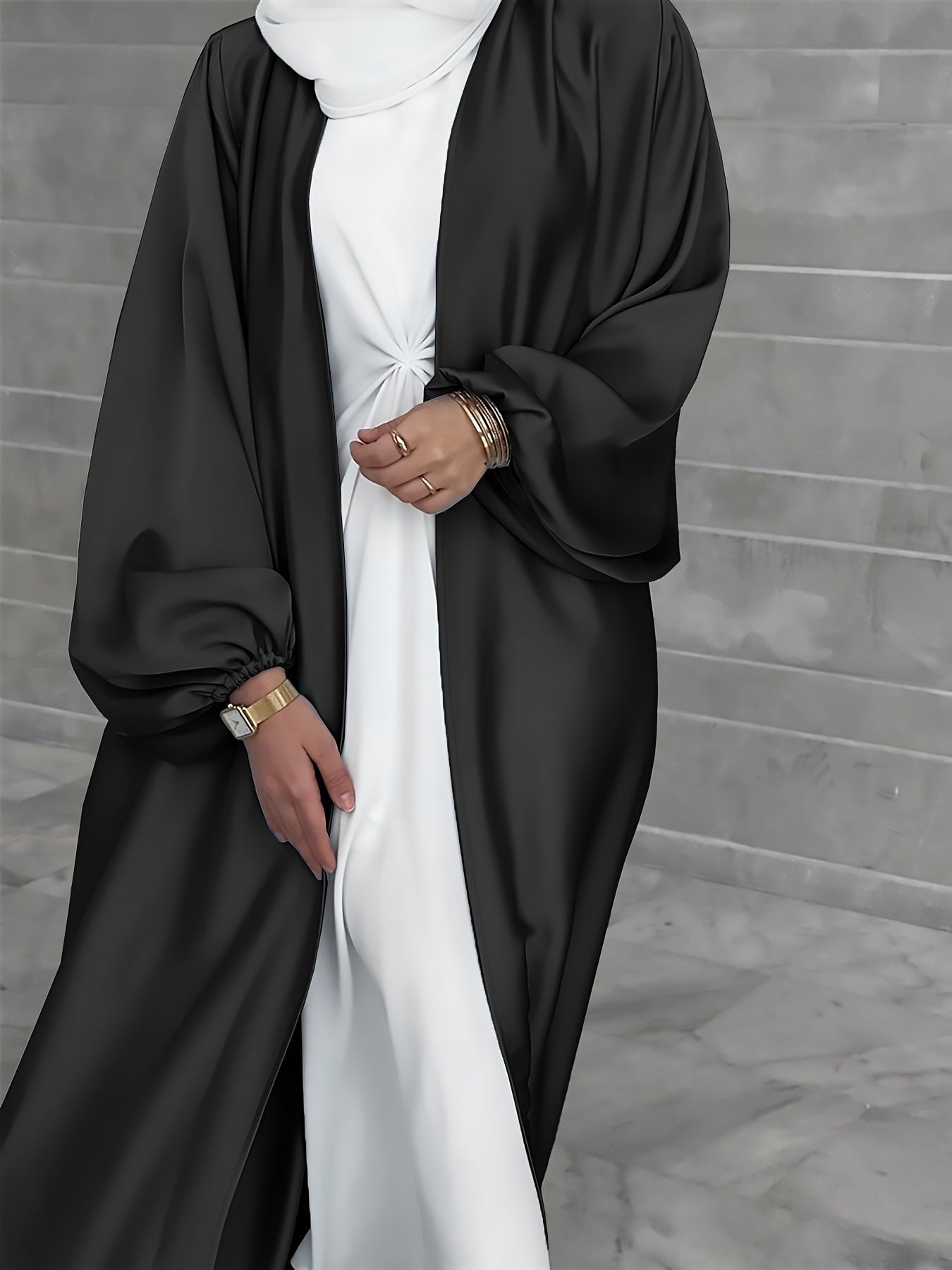 Women’s Kimono Overlay – Silk – Full Length – Open Front – Voluminous Sleeves