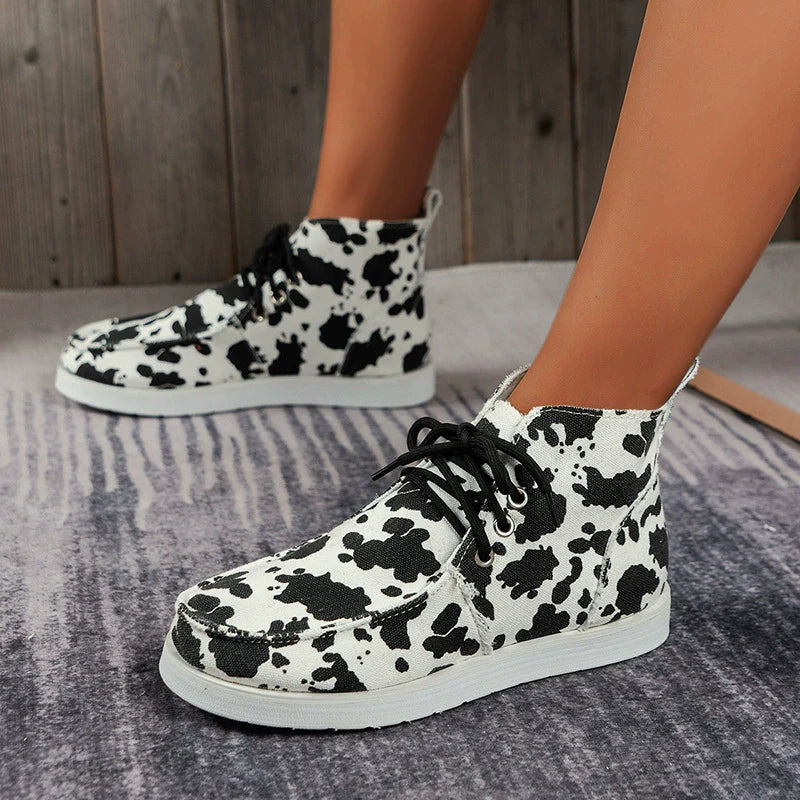 Women’s Low-Top Sneakers – Canvas – Moc-Toe – Lace-Up – Patterned Casual Fit