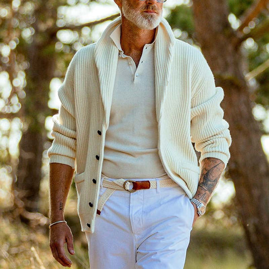 Men’s Cardigan – Soft Knit – Relaxed Fit – Shawl Collar – Button Front Casual Layer