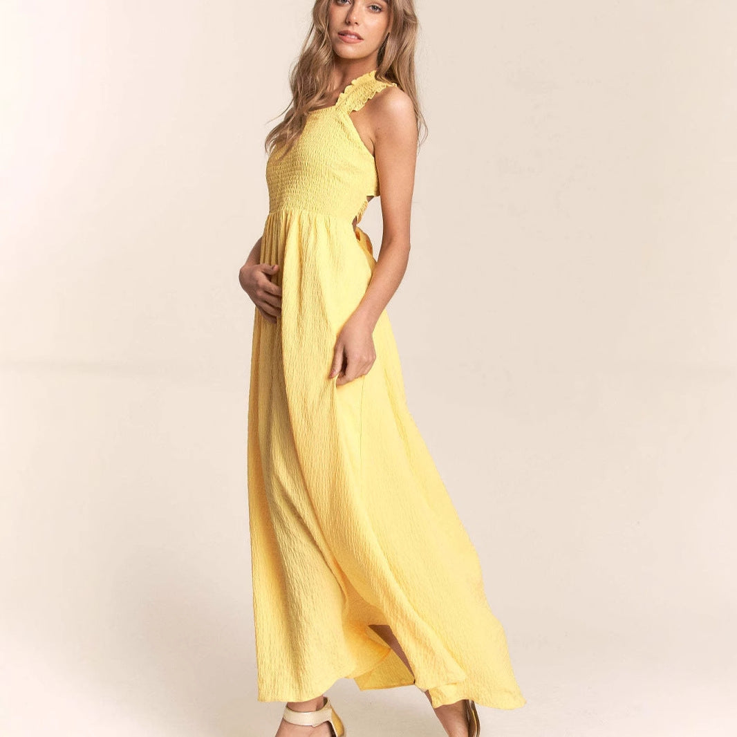 Women’s Sundress – Lightweight Cotton – Shirred Bodice – A-Line Maxi – Spaghetti Straps