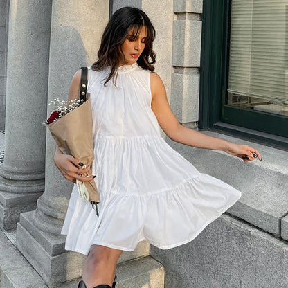 Women’s A-Line Dress – Sleeveless Loose Fit – Tiered Hem – Lightweight Cotton Blend