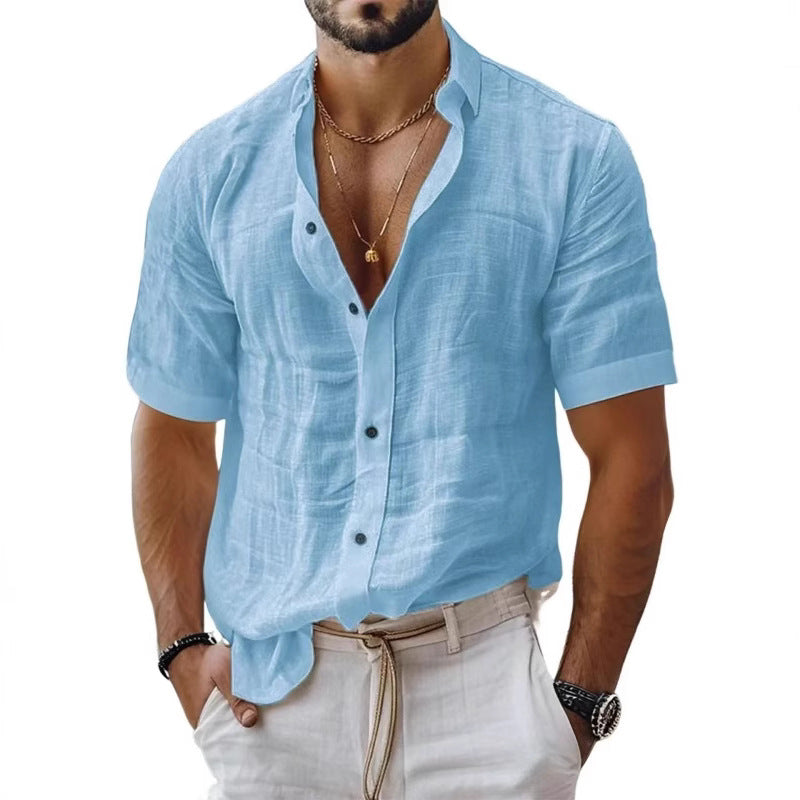 Men’s Short Sleeve Shirt – Breathable Blend – Relaxed Fit – Lapel Collar – Chest Pocket