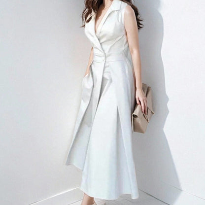 Women’s Midi Dress – V-Neck – Sleeveless – A-Line Fit – Lightweight Cotton Blend