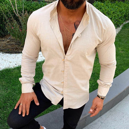 Men’s Long Sleeve Shirt – Slim Fit – Cotton – Button-Up – White – Tailored Silhouette
