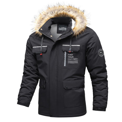Men’s Windbreaker Jacket – Water-Resistant – Mid-Length – Hooded – Multi-Pocket Outdoor