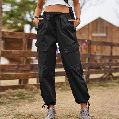 Women’s Cargo Pants – Relaxed Fit – Cotton Blend – Drawstring Waist – Utility Pockets