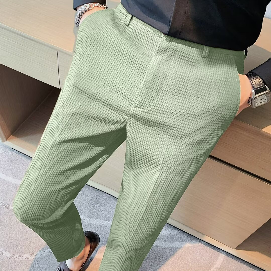 Men’s Cropped Trousers – Slim Fit – Textured Fabric – Tapered Leg – Smart Casual Wear