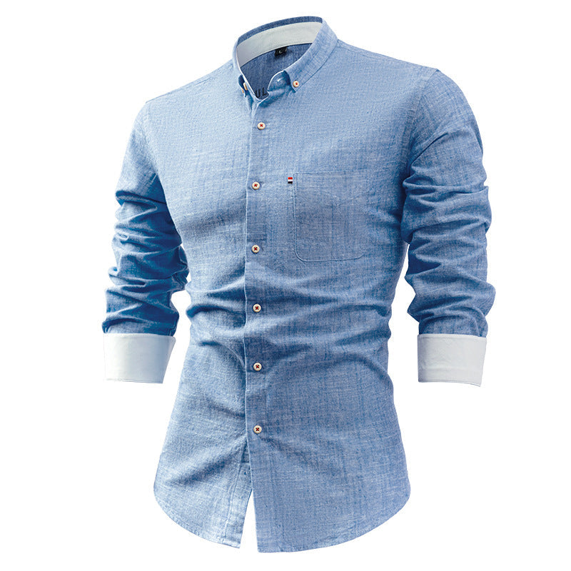 Men’s Button-Up Shirt – Cotton Linen Blend – Slim Fit – Long Sleeve Casual Wear