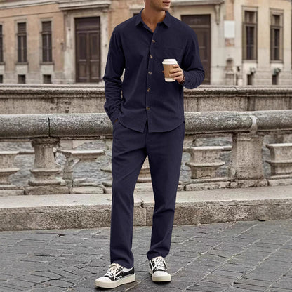 Men’s Corduroy Shirt and Pants Set – Relaxed Fit – Button-Up – Straight Leg Casual