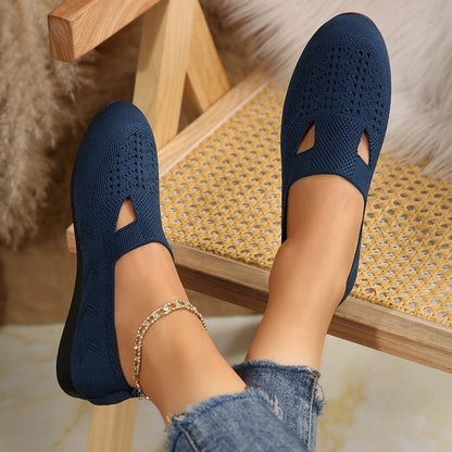 Women’s Slip-On Shoes – Soft Knit – Round Toe – Breathable Lightweight Fit