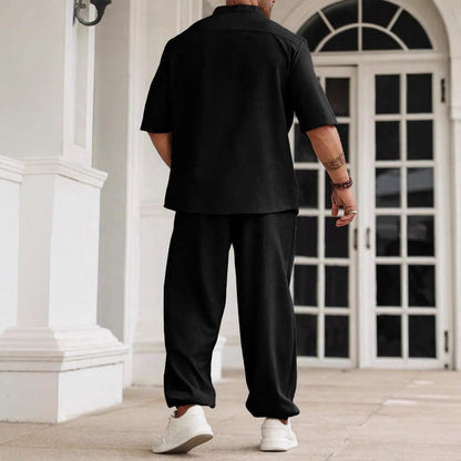 Men's Casual Set – Cotton Linen Blend – Relaxed Fit – Short Sleeve Shirt & Pants