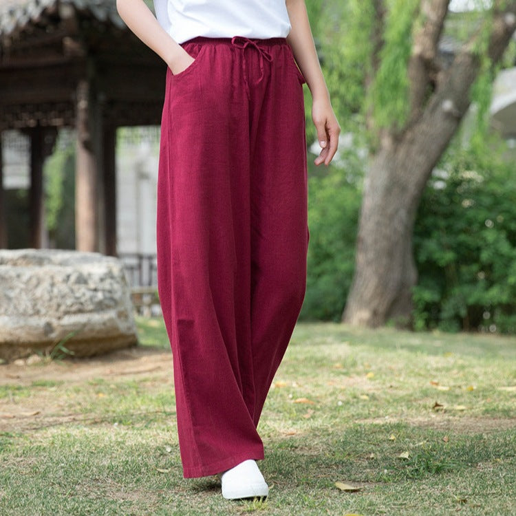 Women’s Wide-Leg Pants – Cotton Linen Blend – Relaxed Fit – Drawstring Waist – Full Length