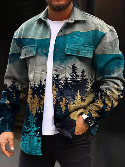 Men’s  Denim Jacket – Regular Fit – Geometric Pattern – Button Front Casual Layering