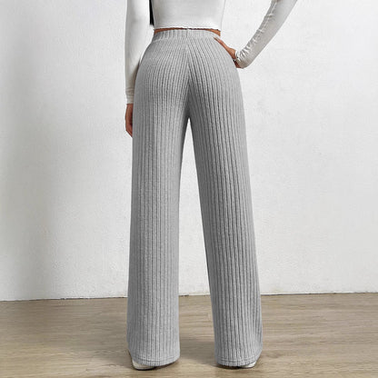 Women’s Wide-Leg Pants – Soft Knit – High Waist – Full Length Relaxed Fit