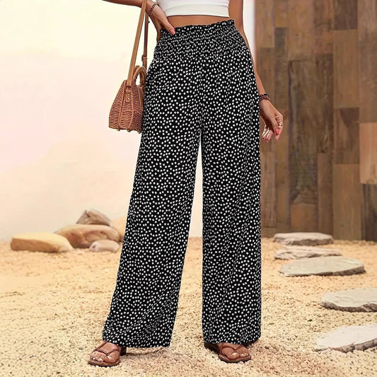 Women’s Flared Pants – Relaxed Fit – Elastic Waist – Full Length – Breathable Blend