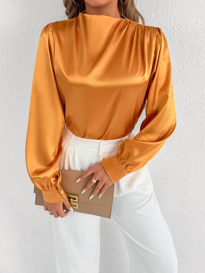 Women’s Blouse – Relaxed Fit – High Neck – Long Sleeve – Luxury Fabric – Minimalist Style