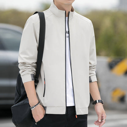 Men’s Casual Jacket – Relaxed Fit – High Collar – Zipper Front – Breathable Blend