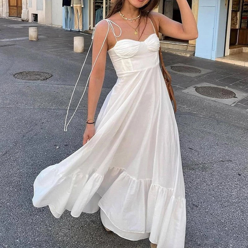 Women’s Maxi Dress – Cotton Blend – Fitted Bodice – Tiered Hem – Spaghetti Straps