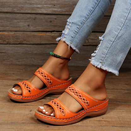 Women’s Wedge Sandals – Orthopedic Support – Slip-On Fit – Cut-Out Straps – Casual Style